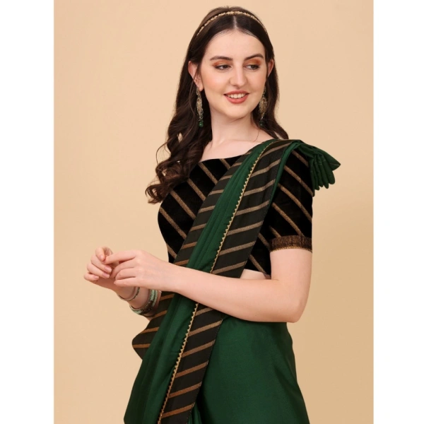 Women's Chiffon Self Design Saree With Unstitched Blouse 5.5Mtr (Green) - Green