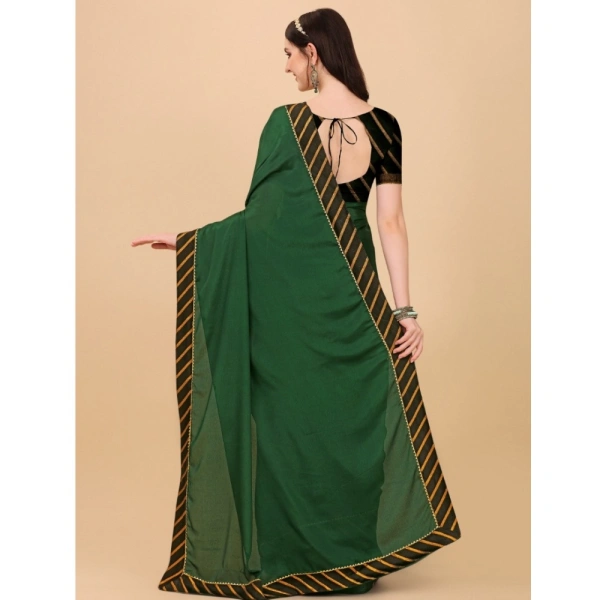 Women's Chiffon Self Design Saree With Unstitched Blouse 5.5Mtr (Green) - Green