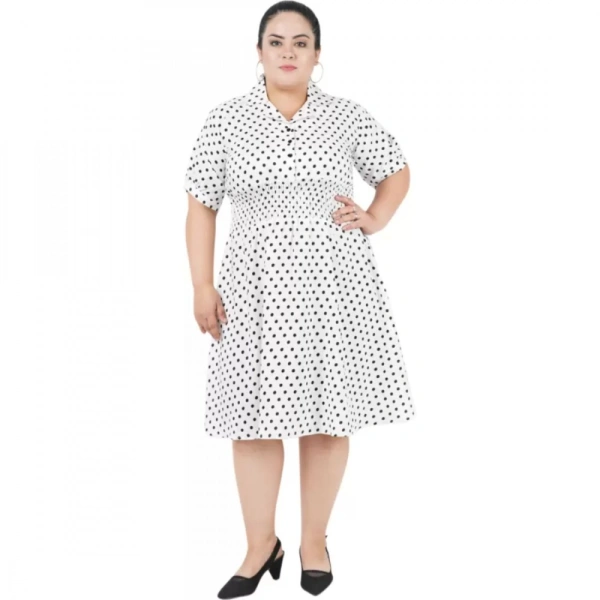 Generic Women's Cinched Waist White Dress (Color:WhiteMaterial:Poly Crepe) - White, 3/4th Sleeve, 6XL