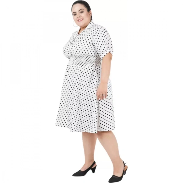 Generic Women's Cinched Waist White Dress (Color:WhiteMaterial:Poly Crepe) - White, 3/4th Sleeve, 6XL