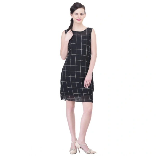 Women's Cotton Blend Checked Sleeveless Sheath Dress (Black) - 2XL, 0.35, Black