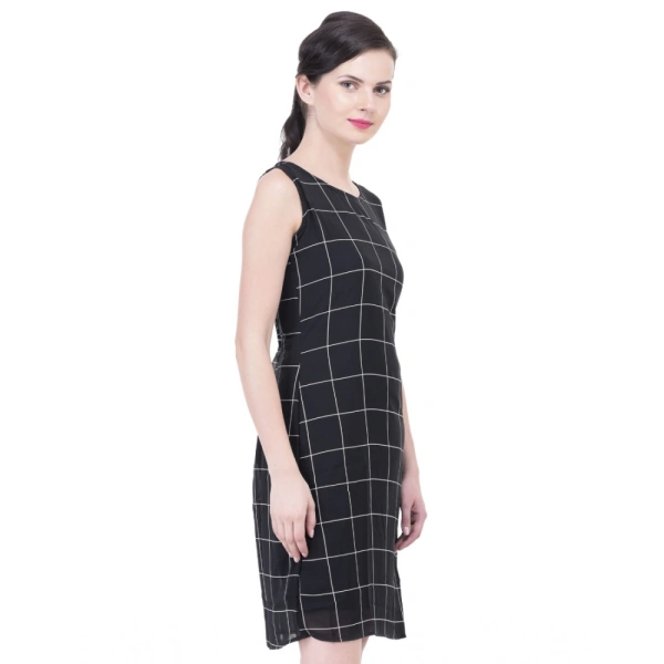 Women's Cotton Blend Checked Sleeveless Sheath Dress (Black) - 2XL, 0.35, Black