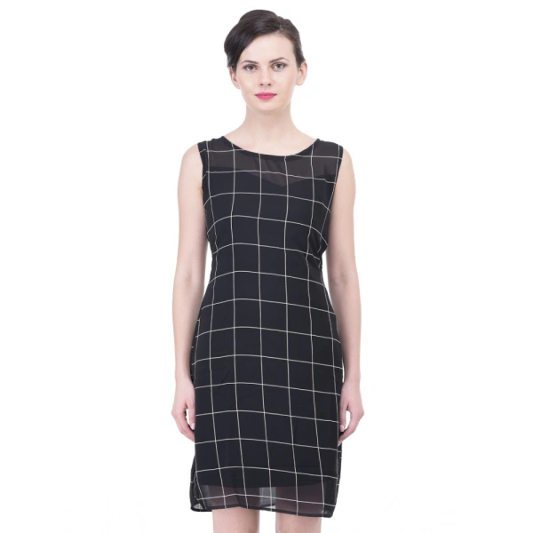 Women's Cotton Blend Checked Sleeveless Sheath Dress (Black) - 2XL, 0.35, Black
