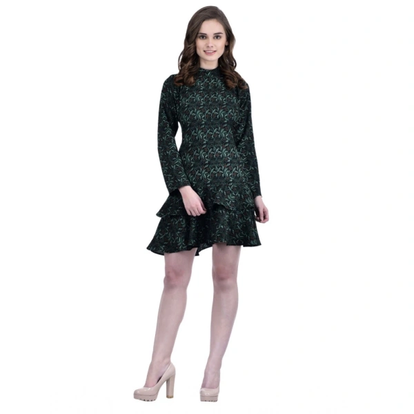 Women's Cotton Blend Floral Full Sleeves Dress (Green) - L, 0.35, Green