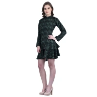 Women's Cotton Blend Floral Full Sleeves Dress (Green) - L, 0.35, Green
