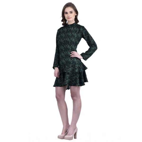 Women's Cotton Blend Floral Full Sleeves Dress (Green) - L, 0.35, Green