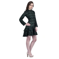 Women's Cotton Blend Floral Full Sleeves Dress (Green) - L, 0.35, Green