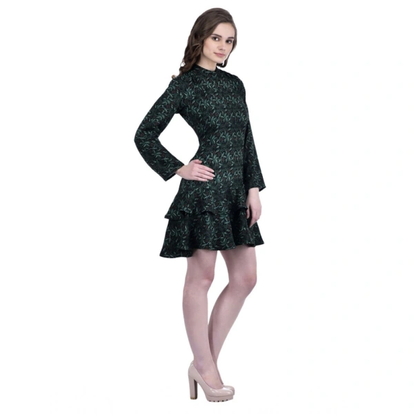 Women's Cotton Blend Floral Full Sleeves Dress (Green) - L, 0.35, Green