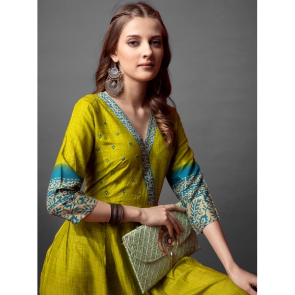 Women's Cotton Blend Printed Anarkali Gown (Green) - XL