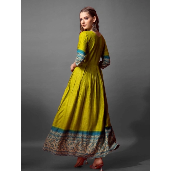 Women's Cotton Blend Printed Anarkali Gown (Green) - XL