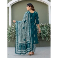 Women's Cotton Blend Printed Kurti With Pant Dupatta Set (Morpichh) - 2XL