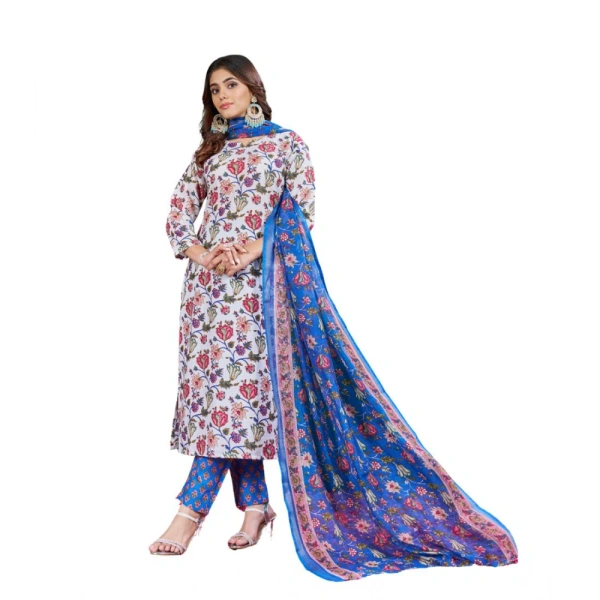 Women's Cotton Blend Printed Kurti With Pant Dupatta Set (Multicolor) - S