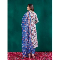 Women's Cotton Blend Printed Kurti With Pant Dupatta Set (Multicolor) - S