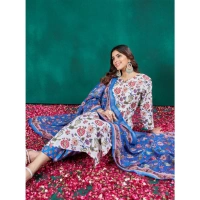 Women's Cotton Blend Printed Kurti With Pant Dupatta Set (Multicolor) - S