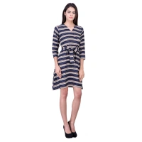 Women's Cotton Blend Solid 3-4 Sleeve Dress (Blue) - 2XL, 0.35, Blue