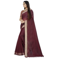 Women's Cotton Blend Solid/Plain Saree With Unstitched Blouse 5.5Mtr (Brown) - Brown
