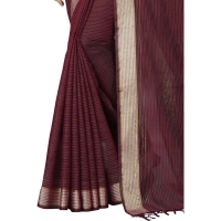 Women's Cotton Blend Solid/Plain Saree With Unstitched Blouse 5.5Mtr (Brown) - Brown