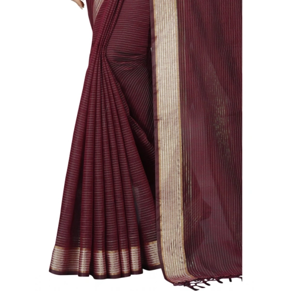 Women's Cotton Blend Solid/Plain Saree With Unstitched Blouse 5.5Mtr (Brown) - Brown