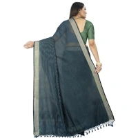 Women's Cotton Blend Solid/Plain Saree With Unstitched Blouse 5.5Mtr (Dark Green) - Dark Green