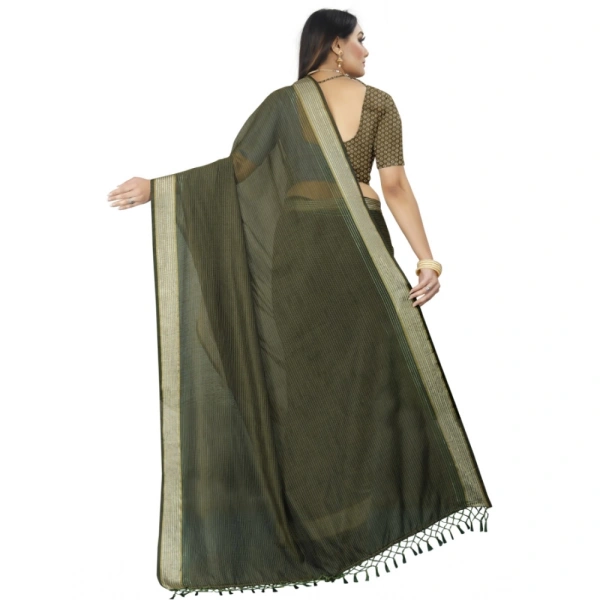 Women's Cotton Blend Solid/Plain Saree With Unstitched Blouse 5.5Mtr (Green) - Green