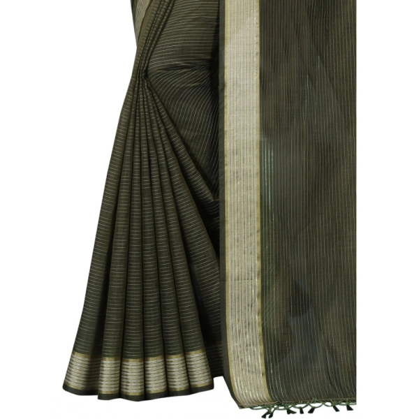 Women's Cotton Blend Solid/Plain Saree With Unstitched Blouse 5.5Mtr (Green) - Green