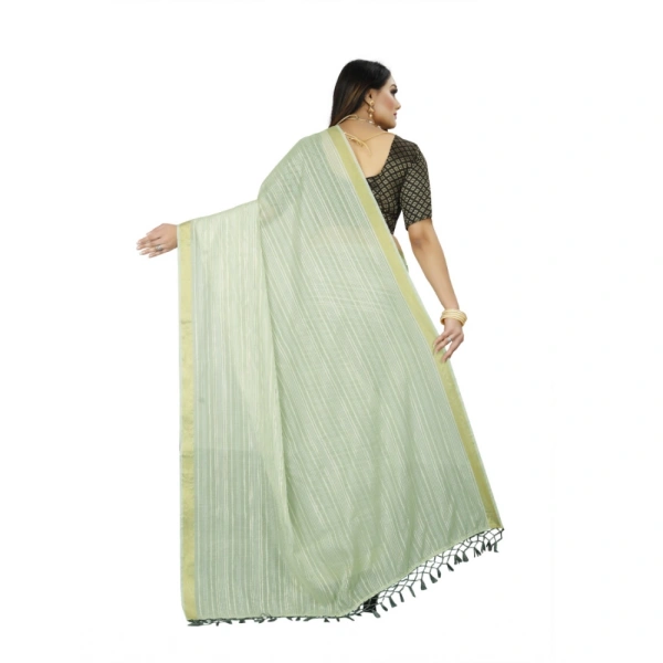 Women's Cotton Blend Solid/Plain Saree With Unstitched Blouse 5.5Mtr (Green) - Green