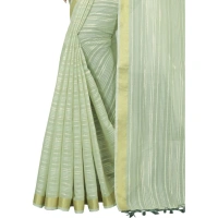 Women's Cotton Blend Solid/Plain Saree With Unstitched Blouse 5.5Mtr (Green) - Green