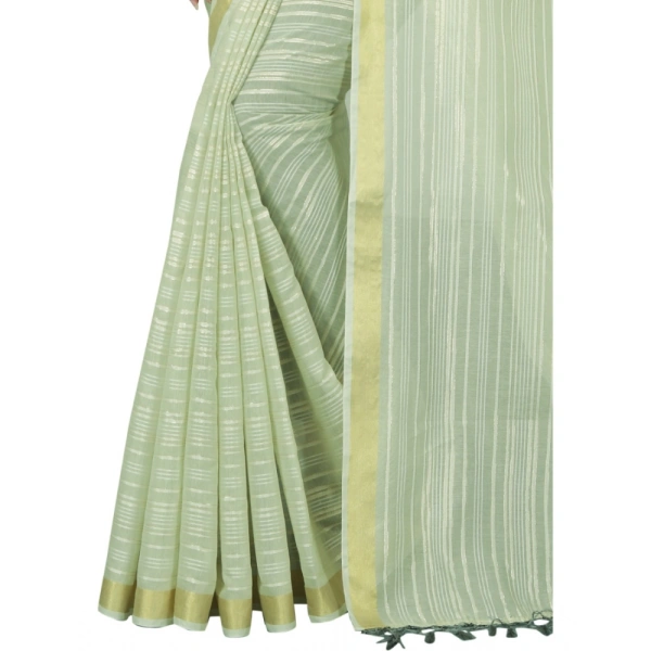 Women's Cotton Blend Solid/Plain Saree With Unstitched Blouse 5.5Mtr (Green) - Green