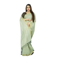 Women's Cotton Blend Solid/Plain Saree With Unstitched Blouse 5.5Mtr (Green) - Green