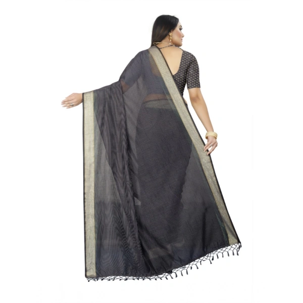 Women's Cotton Blend Solid/Plain Saree With Unstitched Blouse 5.5Mtr (Grey) - Grey