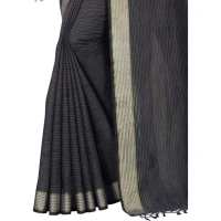 Women's Cotton Blend Solid/Plain Saree With Unstitched Blouse 5.5Mtr (Grey) - Grey