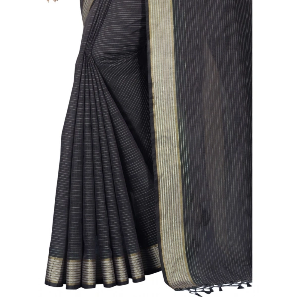 Women's Cotton Blend Solid/Plain Saree With Unstitched Blouse 5.5Mtr (Grey) - Grey
