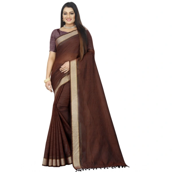 Women's Cotton Blend Solid/Plain Saree With Unstitched Blouse 5.5Mtr (Magenta) - Magenta