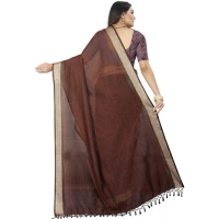 Women's Cotton Blend Solid/Plain Saree With Unstitched Blouse 5.5Mtr (Magenta) - Magenta