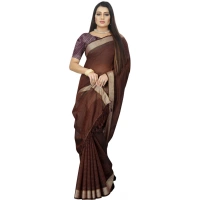 Women's Cotton Blend Solid/Plain Saree With Unstitched Blouse 5.5Mtr (Magenta) - Magenta