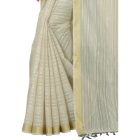 Women's Cotton Blend Solid/Plain Saree With Unstitched Blouse 5.5Mtr (Cream) - Cream
