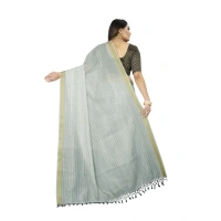 Women's Cotton Blend Solid/Plain Saree With Unstitched Blouse 5.5Mtr (Light Blue) - Light Blue