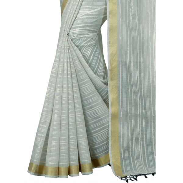 Women's Cotton Blend Solid/Plain Saree With Unstitched Blouse 5.5Mtr (Light Blue) - Light Blue