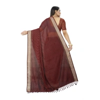 Women's Cotton Blend Solid/Plain Saree With Unstitched Blouse 5.5Mtr (Maroon) - Maroon