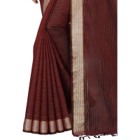 Women's Cotton Blend Solid/Plain Saree With Unstitched Blouse 5.5Mtr (Maroon) - Maroon