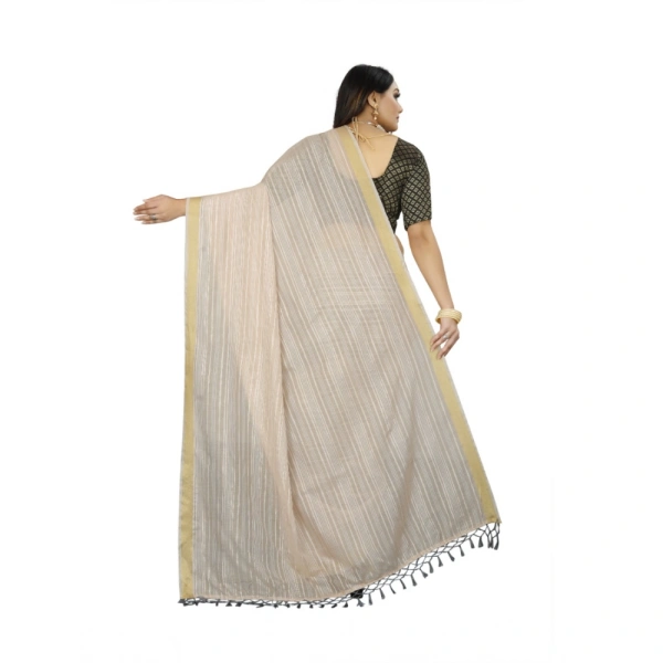Women's Cotton Blend Solid/Plain Saree With Unstitched Blouse 5.5Mtr (Beige) - Beige