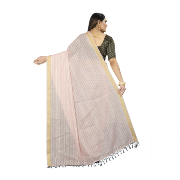 Women's Cotton Blend Solid/Plain Saree With Unstitched Blouse 5.5Mtr (Pink) - Pink