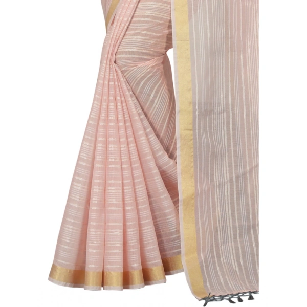 Women's Cotton Blend Solid/Plain Saree With Unstitched Blouse 5.5Mtr (Pink) - Pink