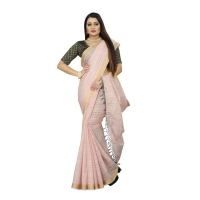 Women's Cotton Blend Solid/Plain Saree With Unstitched Blouse 5.5Mtr (Pink) - Pink