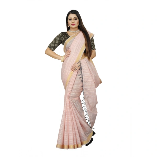 Women's Cotton Blend Solid/Plain Saree With Unstitched Blouse 5.5Mtr (Pink) - Pink