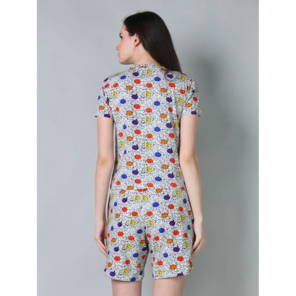 Women's Cotton Blended Printed Round Neck Half Sleeve Top - Shorts Set (Grey) - 2XL