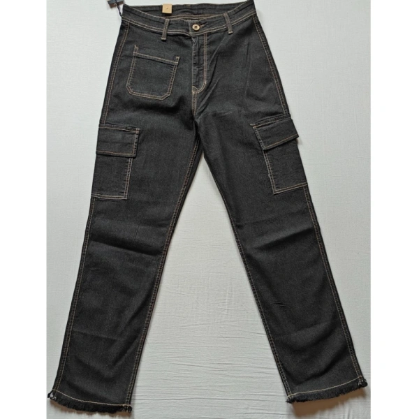 Shopnav Women's Cotton Blended Solid Cargo Straight Fit (Black) - 28