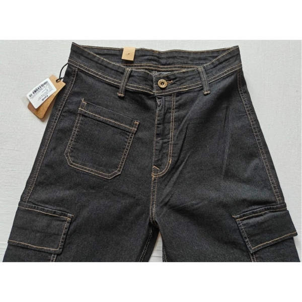 Shopnav Women's Cotton Blended Solid Cargo Straight Fit (Black) - 28
