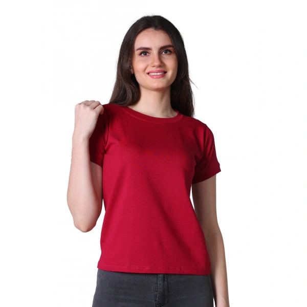 Women's Cotton Blended Solid Round Neck Half Sleeve T-Shirt (Maroon) - L