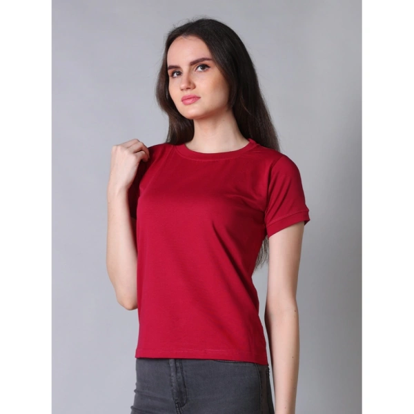 Women's Cotton Blended Solid Round Neck Half Sleeve T-Shirt (Maroon) - L